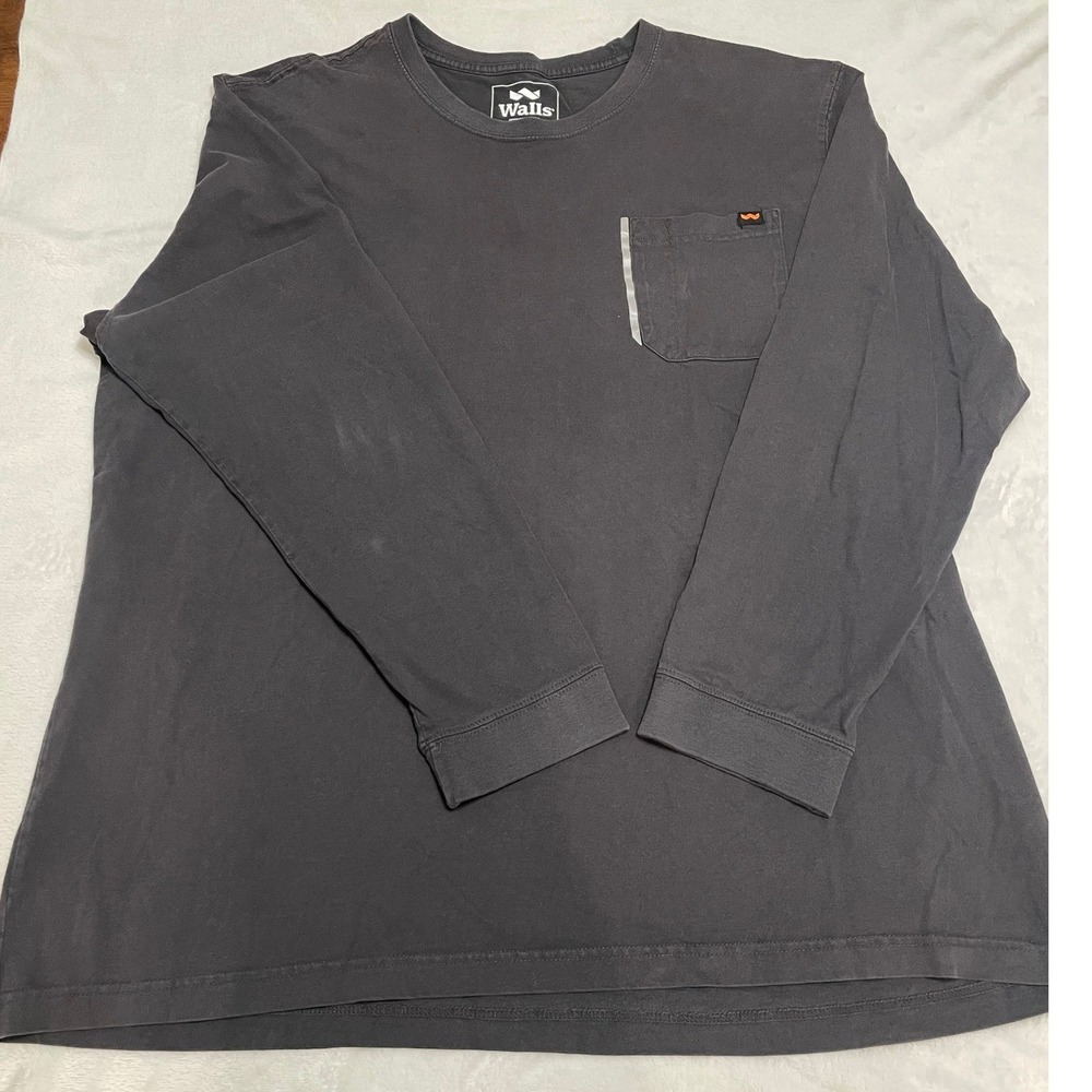 Walls Outdoor Goods Mens 2XL Long Sleeve Pocket T-Shirt Charcoal Gray Workwear